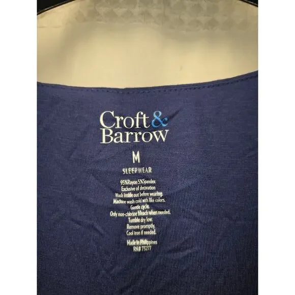 Croft & Barrow Pajama Top Vneck Navy Blue Womens Size Medium Short Sleeve - Picture 2 of 4